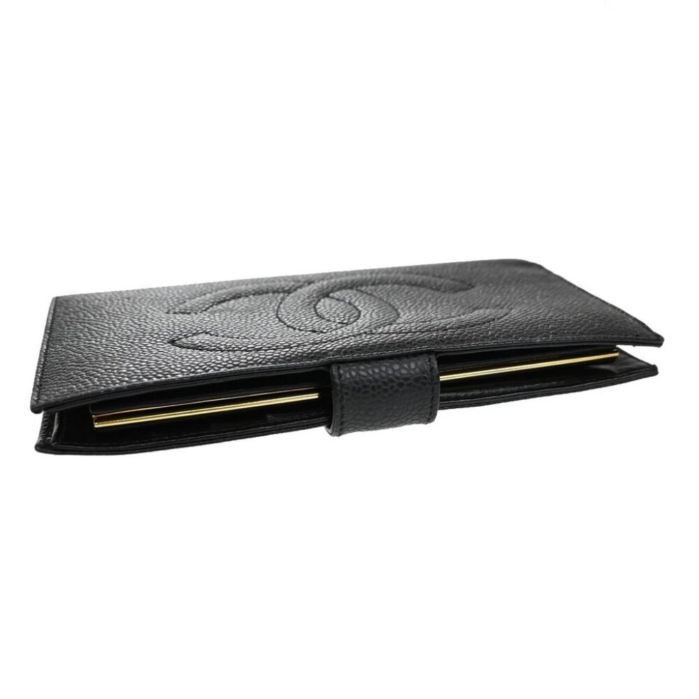CHANEL CC LOGO Long Bifold Wallet Grained Calfskin Leather Black France - Picture 6 of 14